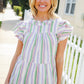 Easy To Love Lavender Stripe Double Ruffle Sleeve Tiered Top