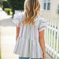 Easy To Love Lavender Stripe Double Ruffle Sleeve Tiered Top