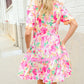 Beautiful You Rose Floral Print Ric Rack Trim Babydoll Dress