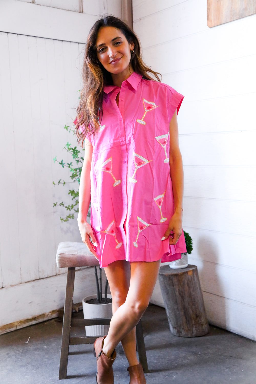 In A Pink Martini Mood Sequin T Shirt Dress