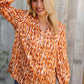 Perfectly You Rust Satin Button-Down V Neck Elastic Sleeve Blouse