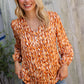 Perfectly You Rust Satin Button-Down V Neck Elastic Sleeve Blouse