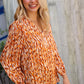Perfectly You Rust Satin Button-Down V Neck Elastic Sleeve Blouse