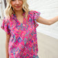 You Got This Fuchsia Abstract Print Notch Frill Neck Blouse