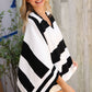 The Traveler Black/White Stripe Dolman Notch Neck Sweater Poncho