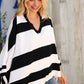 The Traveler Black/White Stripe Dolman Notch Neck Sweater Poncho
