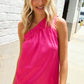 Diva Dreams Fuchsia Leopard Print One Shoulder Satin Top