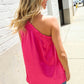 Diva Dreams Fuchsia Leopard Print One Shoulder Satin Top