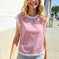 Lock Eyes Pink & Ivory Jacquard Waffle Knit Banded Sleeveless Top