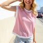 Lock Eyes Pink & Ivory Jacquard Waffle Knit Banded Sleeveless Top