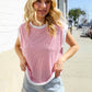 Lock Eyes Pink & Ivory Jacquard Waffle Knit Banded Sleeveless Top