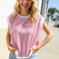 Lock Eyes Pink & Ivory Jacquard Waffle Knit Banded Sleeveless Top