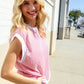 Lock Eyes Pink & Ivory Jacquard Waffle Knit Banded Sleeveless Top