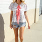 Feeling Femme Ivory Ribbon Bow Tie Folded Puff Sleeve Top