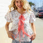 Feeling Femme Ivory Ribbon Bow Tie Folded Puff Sleeve Top