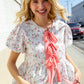 Feeling Femme Ivory Ribbon Bow Tie Folded Puff Sleeve Top