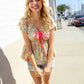 Be Charming Sage Floral Print Elastic Neck Ribbon Bow Tie Top