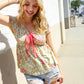 Be Charming Sage Floral Print Elastic Neck Ribbon Bow Tie Top