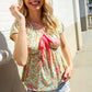 Be Charming Sage Floral Print Elastic Neck Ribbon Bow Tie Top