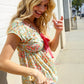 Be Charming Sage Floral Print Elastic Neck Ribbon Bow Tie Top