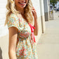 Be Charming Sage Floral Print Elastic Neck Ribbon Bow Tie Top