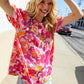 Perfectly You Fuchsia Big Floral Frill Neck Back Button Blouse