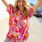 Perfectly You Fuchsia Big Floral Frill Neck Back Button Blouse