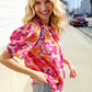 Perfectly You Fuchsia Big Floral Frill Neck Back Button Blouse