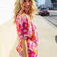 Perfectly You Fuchsia Big Floral Frill Neck Back Button Blouse