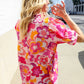 Perfectly You Fuchsia Big Floral Frill Neck Back Button Blouse