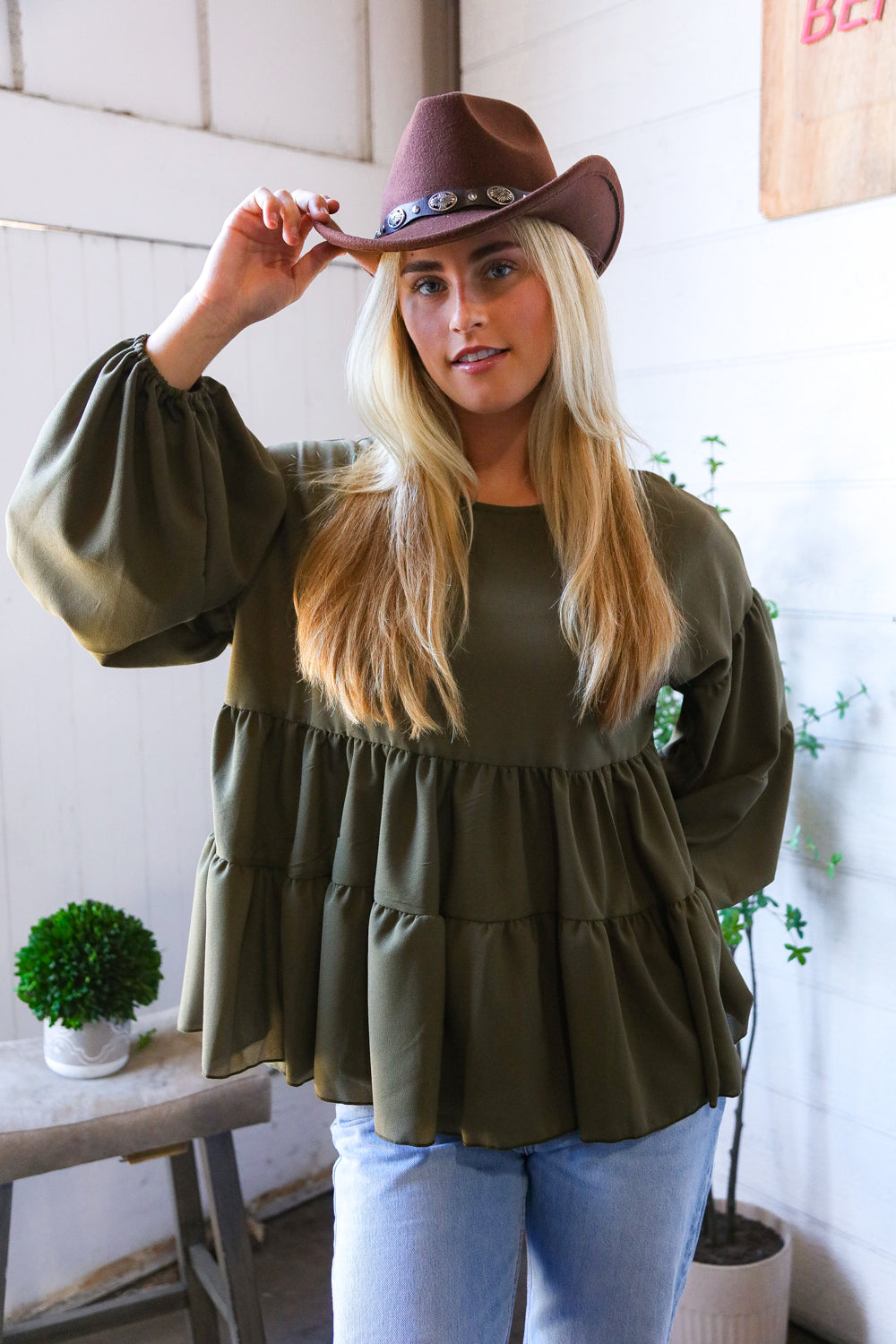 Take Me Home Olive Babydoll Oversized Blouse