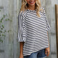 Casual Chic Cotton Navy & Cream Stripe Raglan 3/4 Sleeve Pullover