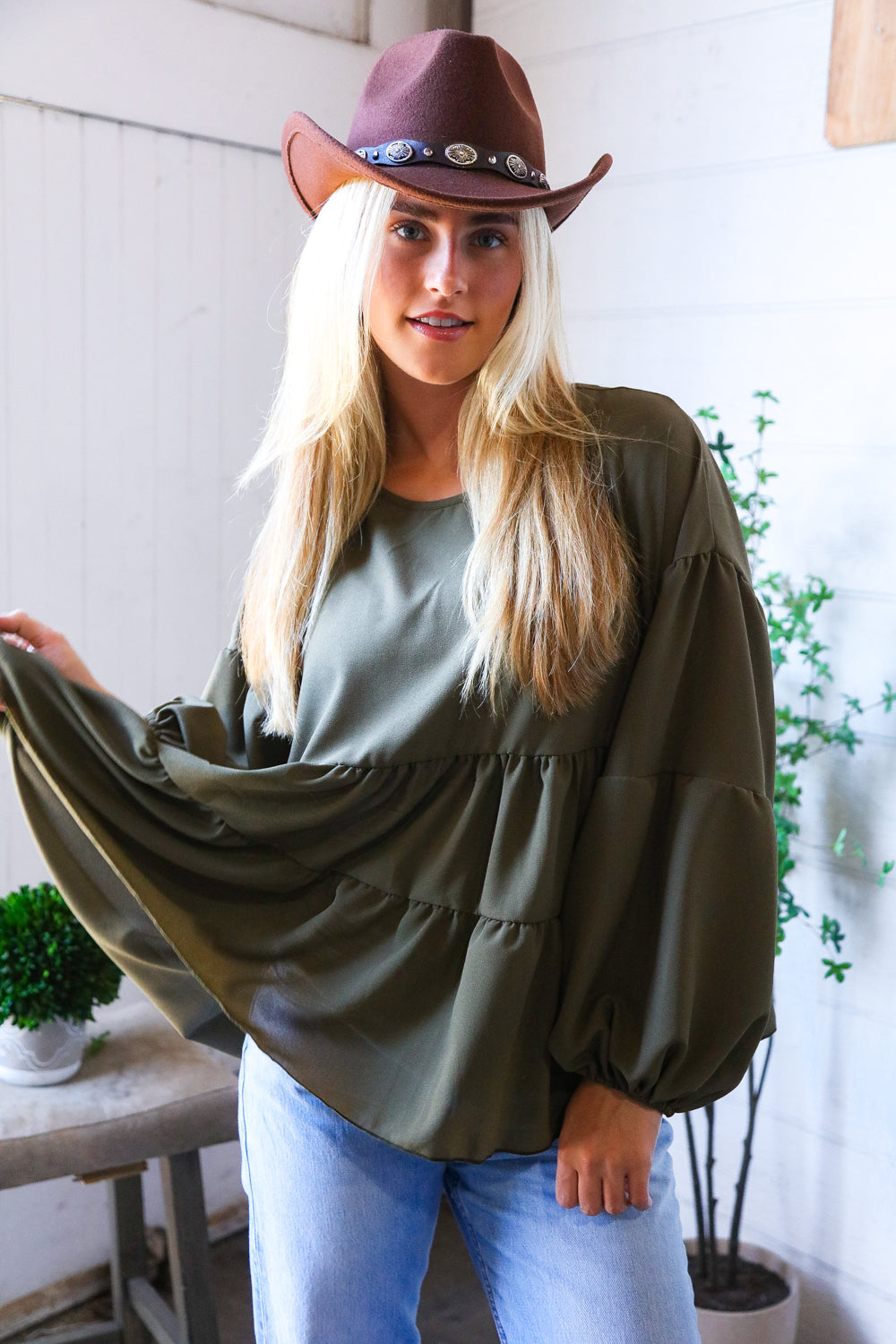 Take Me Home Olive Babydoll Oversized Blouse