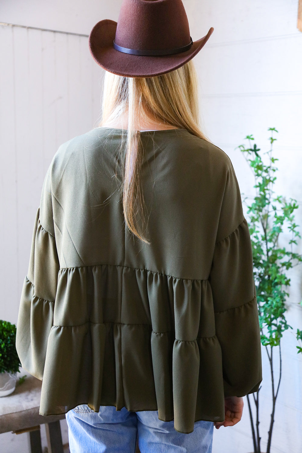 Take Me Home Olive Babydoll Oversized Blouse