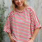 Casual Chic Cotton Red & Cream Stripe Raglan 3/4 Sleeve Pullover