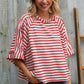 Casual Chic Cotton Red & Cream Stripe Raglan 3/4 Sleeve Pullover