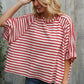 Casual Chic Cotton Red & Cream Stripe Raglan 3/4 Sleeve Pullover