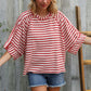 Casual Chic Cotton Red & Cream Stripe Raglan 3/4 Sleeve Pullover