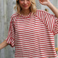 Casual Chic Cotton Red & Cream Stripe Raglan 3/4 Sleeve Pullover