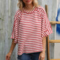 Casual Chic Cotton Red & Cream Stripe Raglan 3/4 Sleeve Pullover