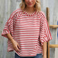 Casual Chic Cotton Red & Cream Stripe Raglan 3/4 Sleeve Pullover