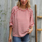 Casual Chic Cotton Red & Cream Stripe Raglan 3/4 Sleeve Pullover