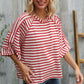 Casual Chic Cotton Red & Cream Stripe Raglan 3/4 Sleeve Pullover