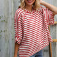 Casual Chic Cotton Red & Cream Stripe Raglan 3/4 Sleeve Pullover