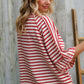 Casual Chic Cotton Red & Cream Stripe Raglan 3/4 Sleeve Pullover