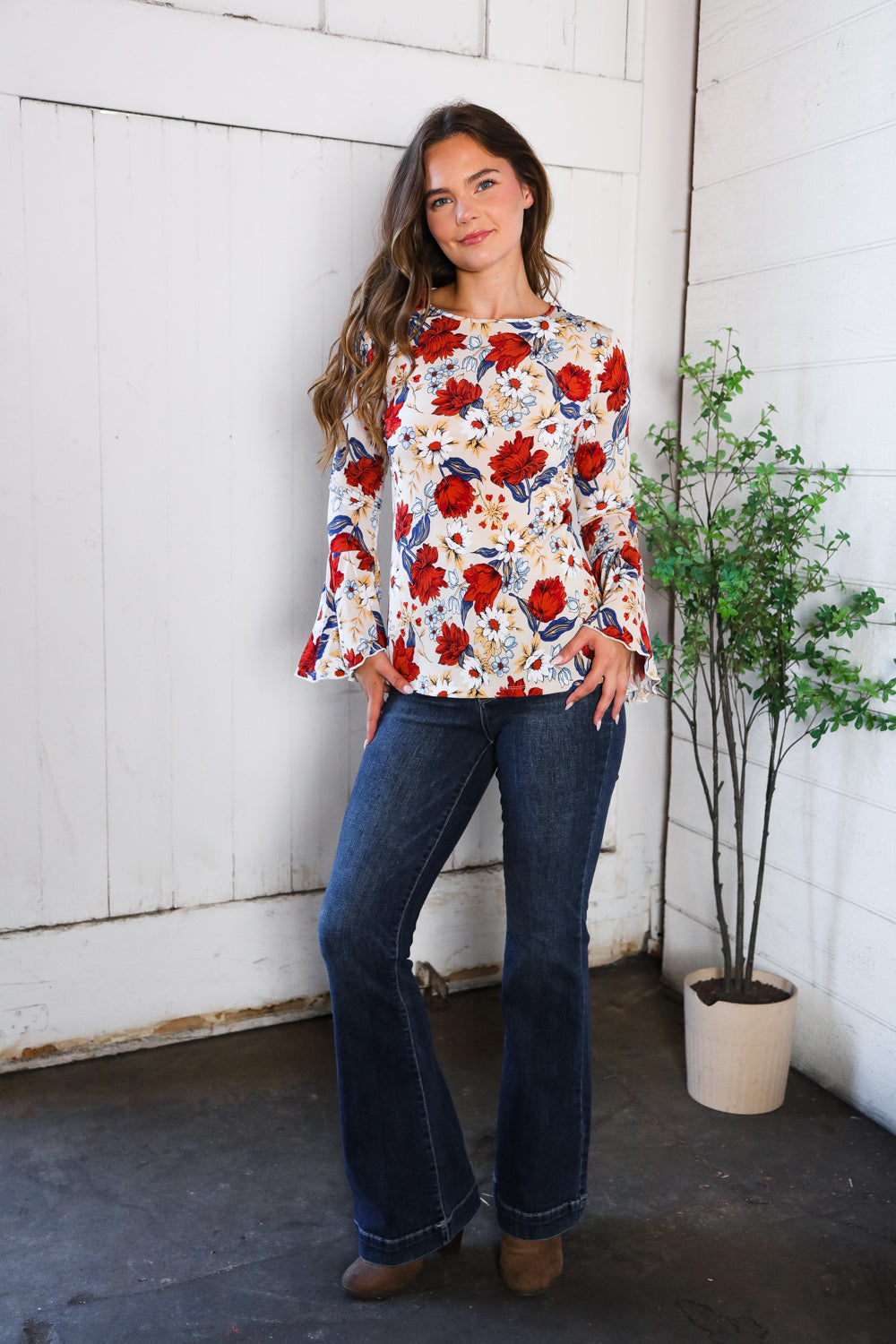 Tea Time Floral Bell Sleeve Top