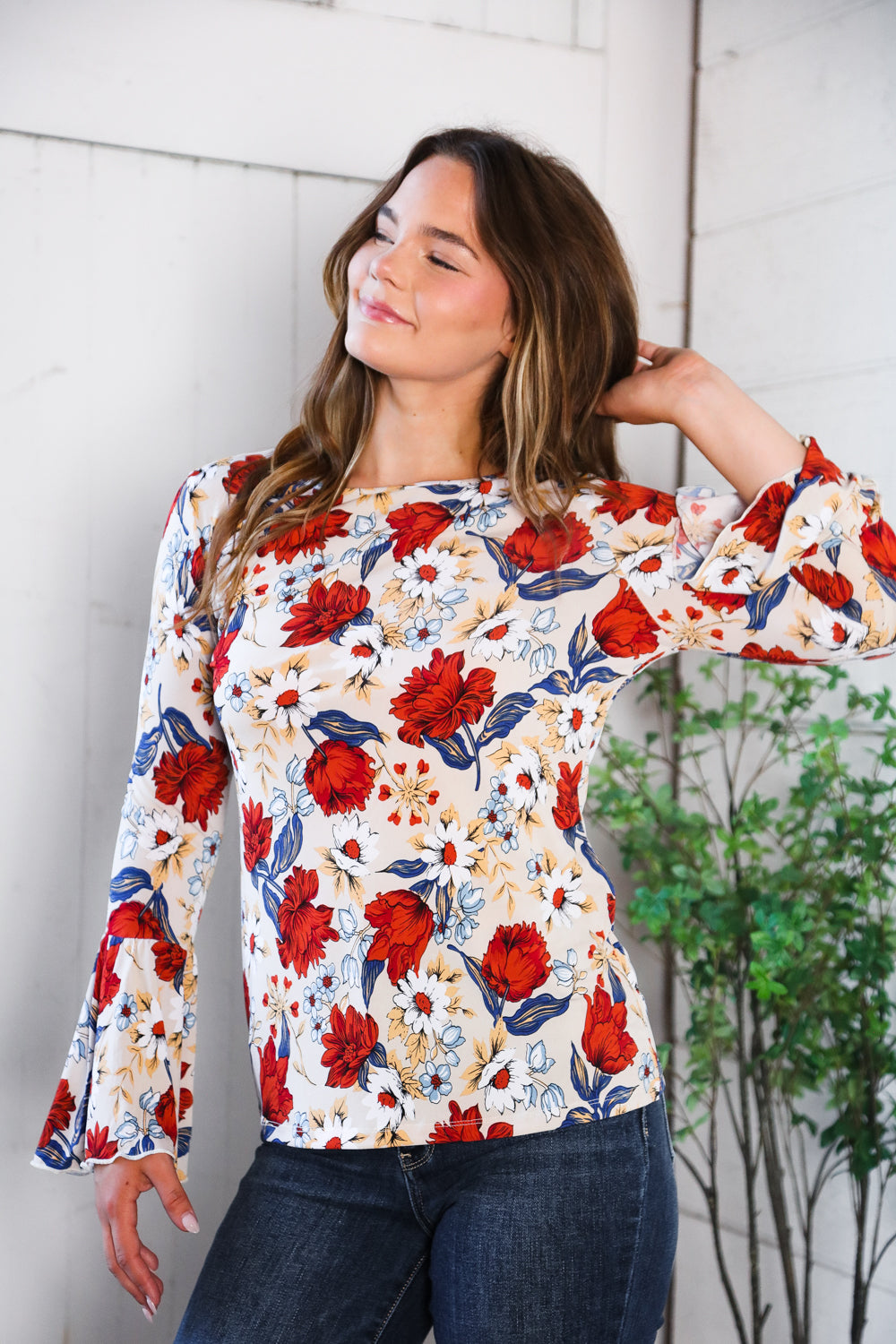 Tea Time Floral Bell Sleeve Top