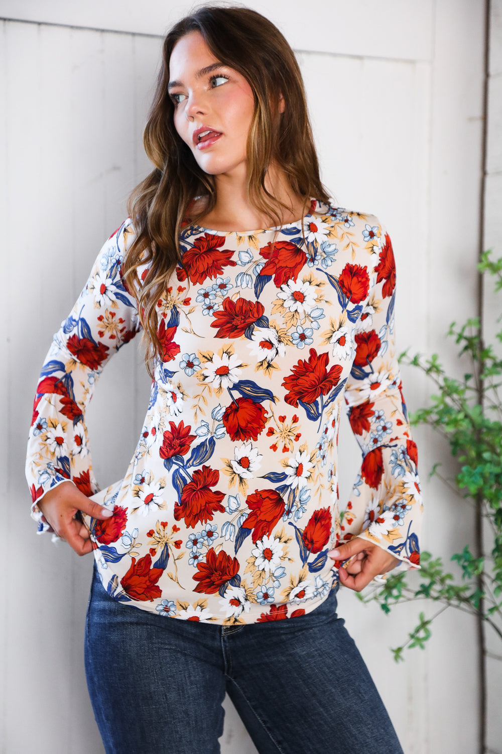 Tea Time Floral Bell Sleeve Top