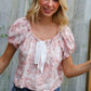 Feeling Femme' Blush Scoop Neck Floral Top w/Bow