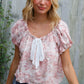 Feeling Femme' Blush Scoop Neck Floral Top w/Bow